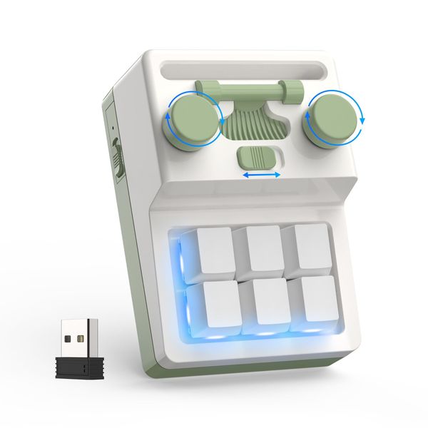 SIKAI CASE Macro Keyboard, 2023 Model, One-Handed Keyboard, Supports 3 Types of Connections & 2.4 G Receiver, 6 Keys, 2 Knobs, Bluetooth / 2.4G / Wired Connection, Rotating Knob, 3 Layers, 18