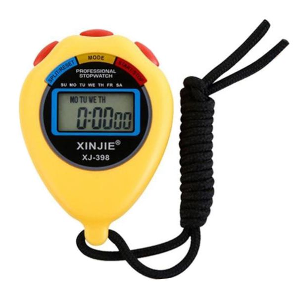 Digital Water-Proof Stop Watch - Multifunctional Sports Stop Watch for Swimming, Running, Basketball and Football - LCD Display Chronograph with Alarm Clock (Yellow)