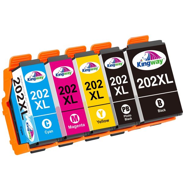 KINGWAY 202XL Ink Cartridges Remanufactured for Epson 202 202XL Ink Cartridges Multipack for Epson Expression Premium XP-6100 XP-6105 XP-6000 XP-6005 XP-6001 Black Cyan Magenta Yellow Photo Black