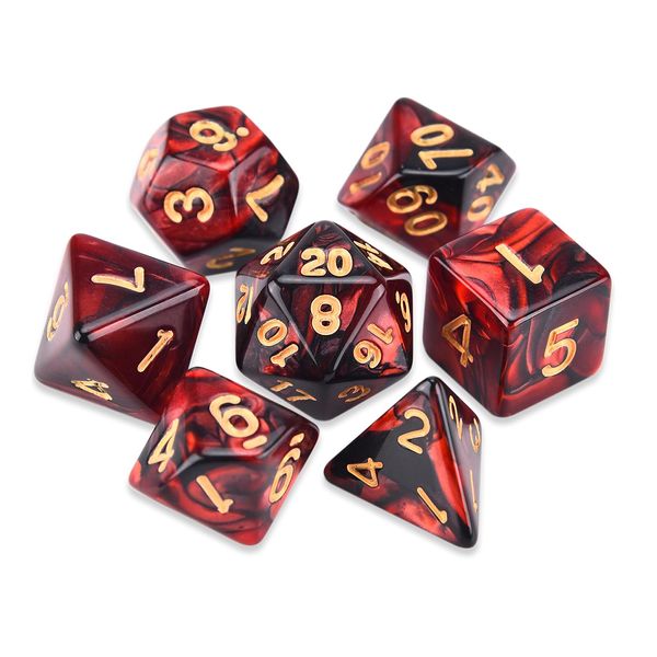 LIANHATA Polyhedral Dice Dice Set, Acrylic, 7 Pieces, D20, D12, D10, D8, D6, D4, Mythical TRPG MTG for Card Game Table Games, 4 Sides, 6 Sides, 8 Sides, 10 Sides, 12 Dates, 20 Sides (Red * Black)