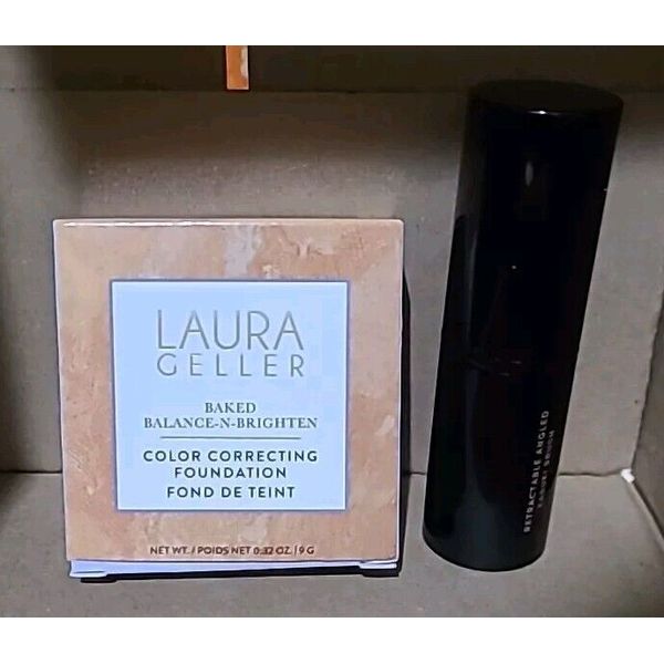 Laura Geller Baked Powder BALANCE N BRIGHTEN  Foundation 32oz + Kabuki Brush Lgt