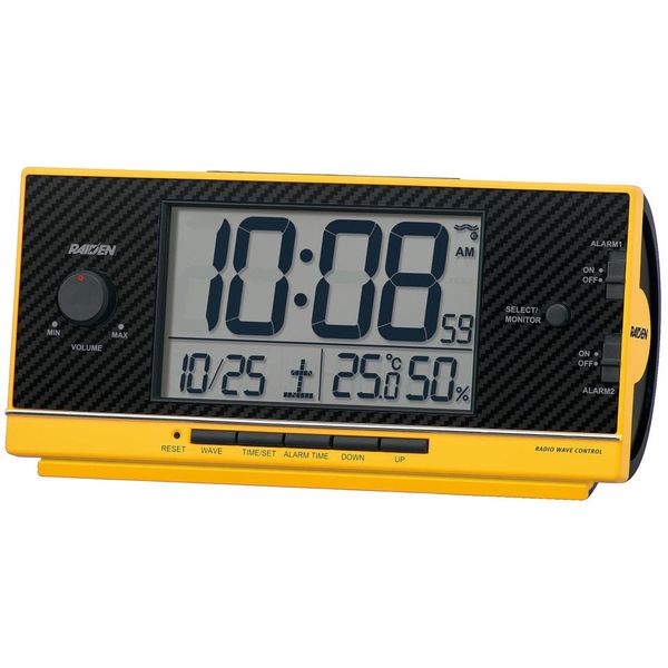 Seiko NR539Y Alarm Clock, Radio Wave, Digital, Loud Volume, Pixis RAIDEN Rayden Yellow, 3.0 x 6.6 x 2.2 inches (77 x 167 x 57 mm)