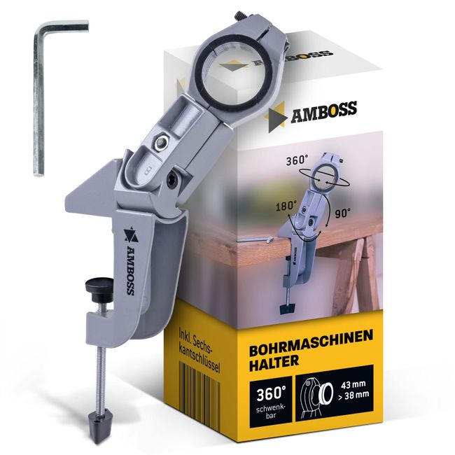 Amboss Bohrmaschinen Ständer für Bohrmaschine - Bohrmaschinen Halterung Universal - Bohrständer 360° schwenkbar - passend für Eurohals (Ø 43mm) & Metabo Bohrmaschinen (Ø 38 mm)