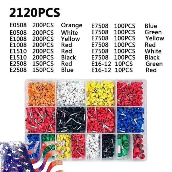 Wire Crimp Connector Cable Cord Pin End Bootlace Ferrule Terminal Kit 2120PCS