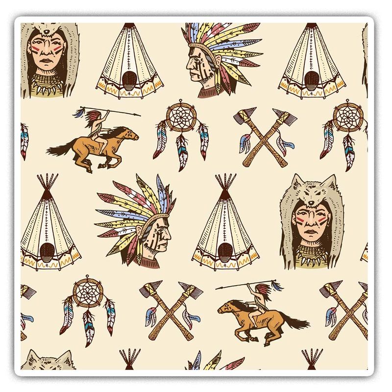 Square Stickers (Set of 2) 10cm - Native American Tribe Teepee Boho ...