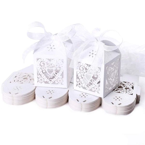 JZK 50 Pearly White Heart Confetti Box Place Card Favor Box for Wedding Birthday Baptism Communion Birth Christmas