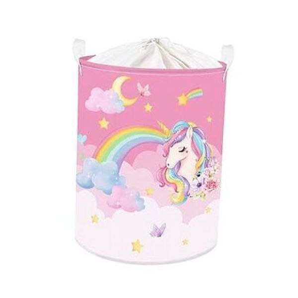 45L Pink Unicorn Laundry Basket for Girls Round Rainbow 36*45 cm Fancy Unicorn