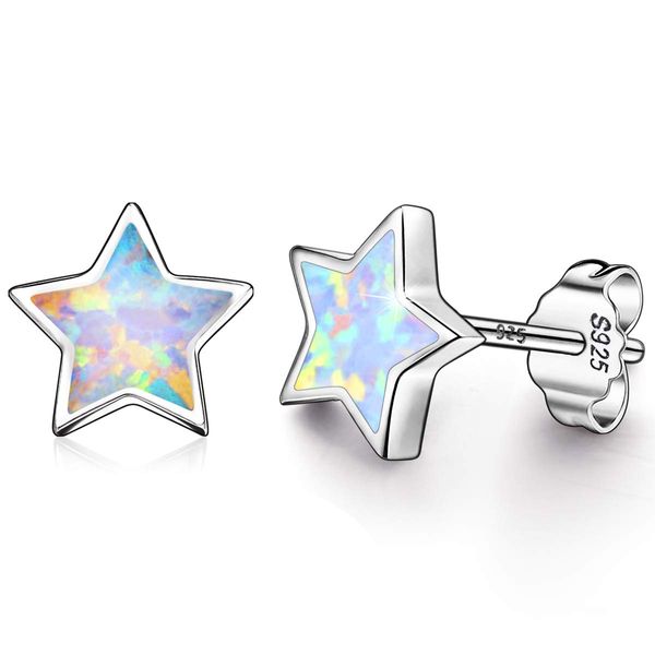 Hypoallergenic Star Girls Earrings, S925 Sterling Sliver Fire Opal Stud Earrings For Women ARSKRO Tiny Little Small Cute Earring Jewelry Gifts for Kids Sensitive Ears