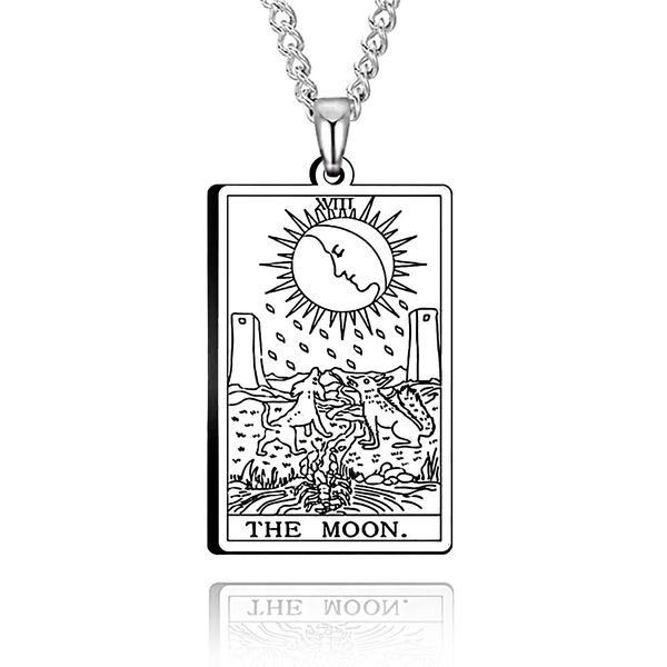 saikoo Men's Tarot Card "Moon" Necklace, Round Venetian Chain, 0.08 inch (2 mm) Wide, Simple, Silver Necklace, Titanium, Hypoallergenic Metal Accessories, For Men 20-50's, Gift