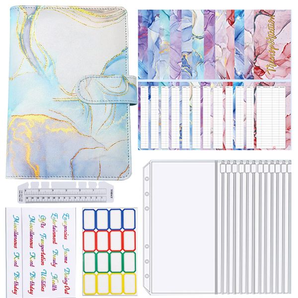 Budget Planner Budget Binder A6 Sparbuch mit Folien Cash Stuffing Budgetplaner Geldplaner Geldumschläge Budget Planer Umschlagmethode Geld Sparen Organizer Zubehör Deutsch für Cashstufing (Blau)