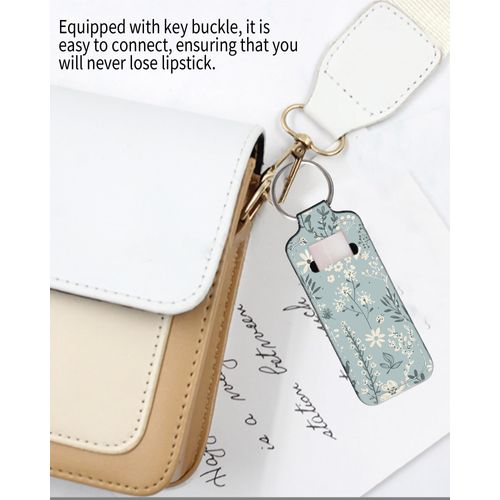 KLLRO RUO Chapstick Holder Keychain Fashion Lipstick Sleeve Lip Balm Portable Pocket Lip Gloss Tube Holder Clip-on Makeup Travel Accessories - Blue Floral