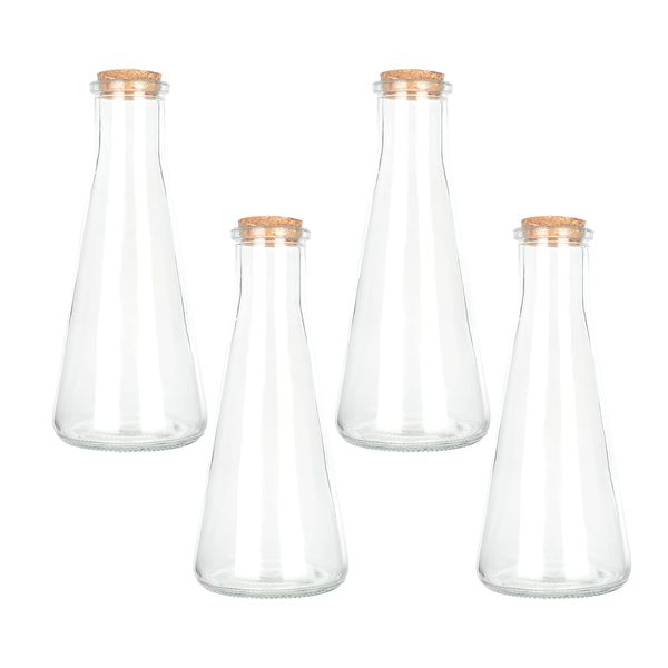 Magic Season Decorative Glass Bottles with Cork Stoppers (350 ml Tapered Bottles / 4 Pcs)