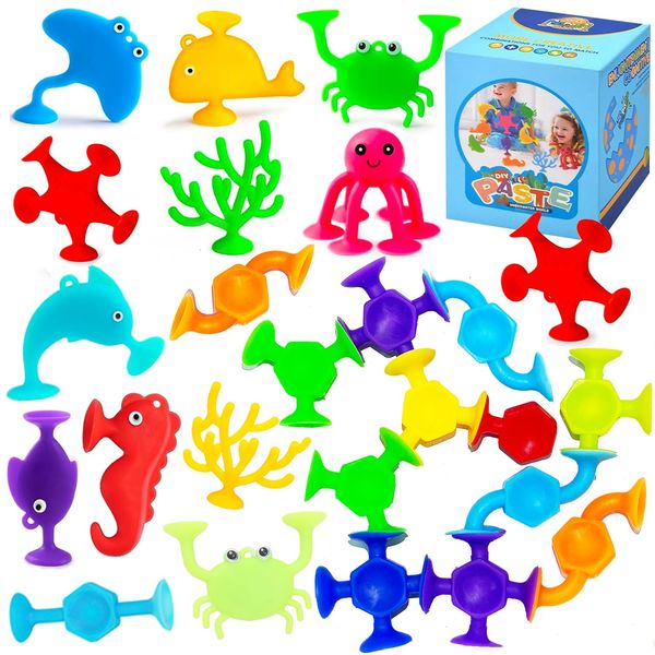 Bath Toys for Kids, 38 PCS Suction Cup Bath Toys Silicone Ocean Animal Bath Tub Toys for Kids Ages 4-8 Window Building Bath Suction Toys Toddlers Age 3-5 Bath Time Gifts for 3 4 5 6 Year Old Boys Girl