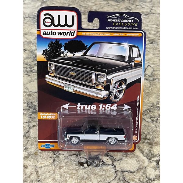 Auto World 1973 Chevy Cheyenne Pickup Truck Black and White 1/64 1 of 4032