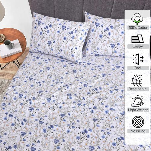 RUVANTI 100% Cotton Sheets Queen Size Set - Cooling Percale Bed Sheets - Crispy Soft & Breathable - 16 Inches Deep Pocket - Sweet Pea - 4 Pieces
