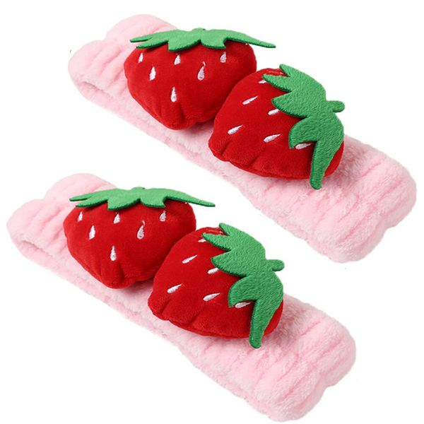 Yaphetss 2Pcs Cute Strawberry Headbands Soft Washing Face Makeup Hair Bands Hairhoop Elastic Spa Shower Yoga Sports Headwraps Hair Accessories for Women Girls