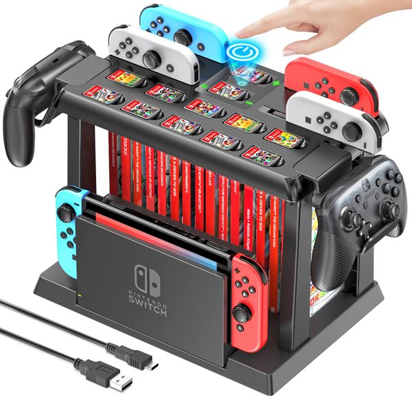 Switch Games Organizer Station with Controller Charger, Charging Dock for Nintendo Switch & OLED Joycons, Tokluck Switch Storage and Organizer for Games, TV Dock, Accessories Kit Storage