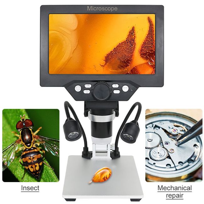 Digital Portable 1-600X 3.6MP 4.3inch HD OLED Display Microscope Continuous  Magnifier with Aluminum Alloy Stand