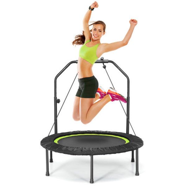 40 Inch Foldable Fitness Rebounder with Resistance Bands Adjustable Home-Green