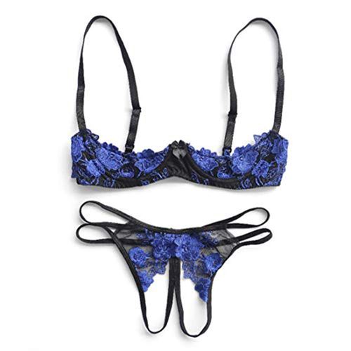 Qianqu Sexy Lingerie, Open Bra Shorts, Blue, Sexy Underwear, See-through Shorts, Panties, Extreme, Erotic, Cute, Lingerie, bule, M