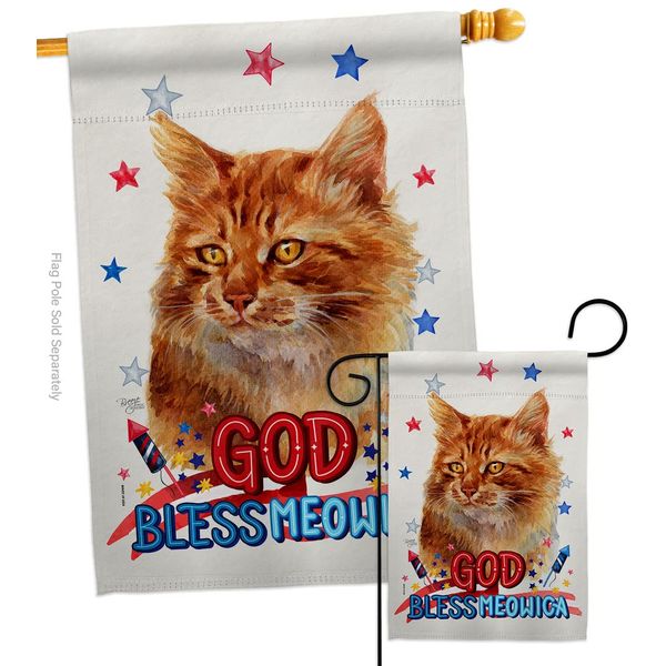 Breeze Decor Patriotic Ginger Garden House Flag Set Cat Kitten Meow Spoiled Paw Fur Pet Nature Farm Animal Creature Decoration Banner Small Yard Gift Double-Sided, Made in USA