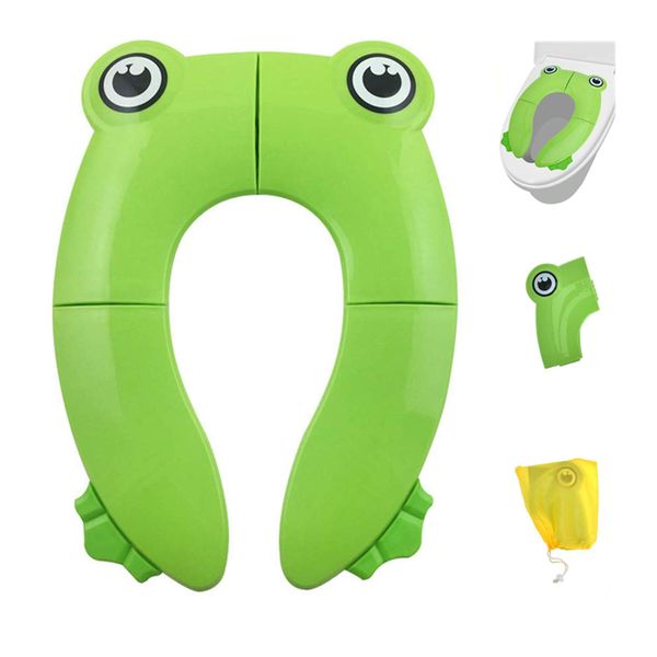 Foldable Potty Toilet Seat, Toilet Training Seats Portable Potty Travel Toddler Toilet Seat Pads for Baby Kids with 4 Anti Slip Silicon Pads and 1Bag Prevent Germs Spread (Green)