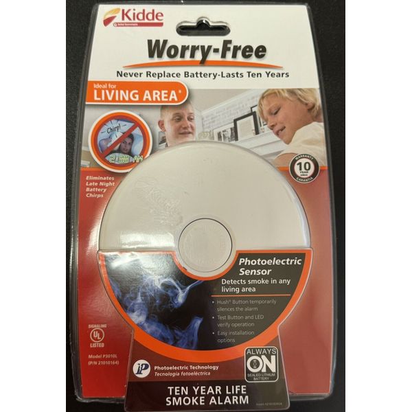 Kidde P3010L Worry-Free Living Area Photoelectric Smoke Alarm New & Sealed