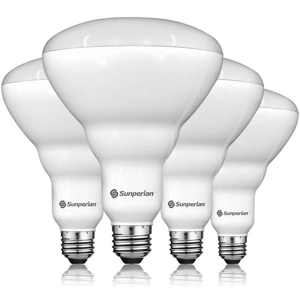 SUNPERIAN BR40 LED Light Bulbs, 13W=85W, 6500K Ultra Daylight, 1400 Lumens, Dimmable Flood Light Bulbs for Recessed Cans, Enclosed Fixture Rated, Damp Rated, UL Listed, E26 Standard Base (4 Pack)