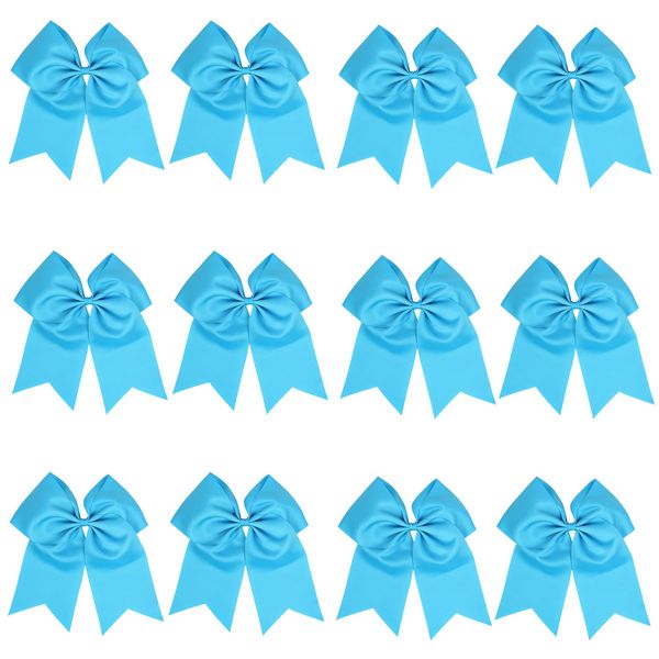 8 Inch Cheerleader Bows Ponytail Holder Cheerleading Bows Hair Tie (Turquoise)