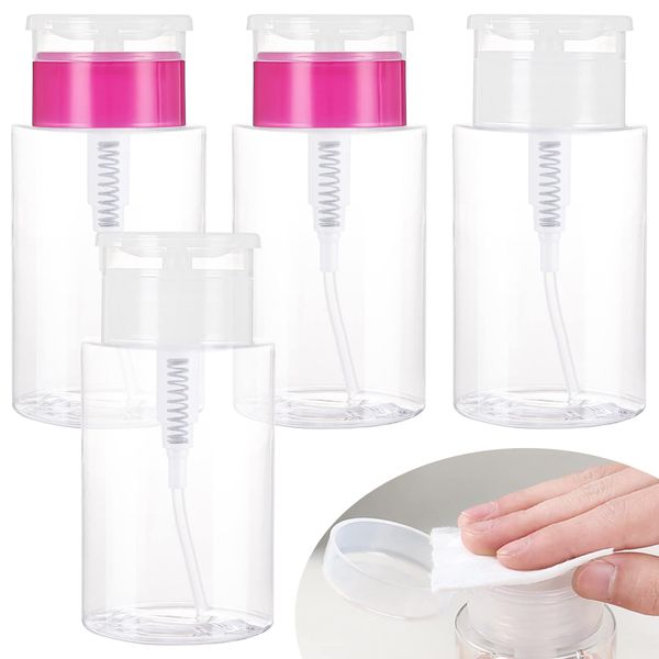 4 Pcs 150ml Nail Polish Remover Pump Dispensers, Empty Plastic Bottle Push Down Cleanser Bottle, Travel Liquid Bottle Container For Nail Polish Makeup Remover Toner Alcohol Acetone