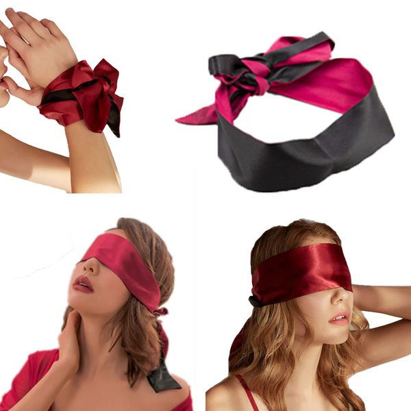 Sexy Eye Cover Soft Silk Blindfold Eye Mask Smooth Double Sides Available Eye Patch Adjustable Satin Tie Belt with Heart Nipple Covers for Couples Sleeping Games Christmas (Eye Cover)