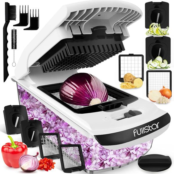 Gemüseschneider Spiralschneider Gemüsehobel - Gemüse Schneider Zwiebelschneider Kartoffelschneider Obstschneider - Vegetable Chopper Cutter Dicer (4-in-1 - Weiß)
