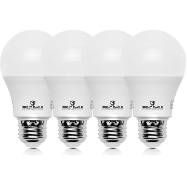 Great Eagle A19 LED Light Bulb, 9W (60W Equivalent), UL Listed, 3000K Soft White, 800 Lumens, Dimmable, Standard Replacement (4 Pack)