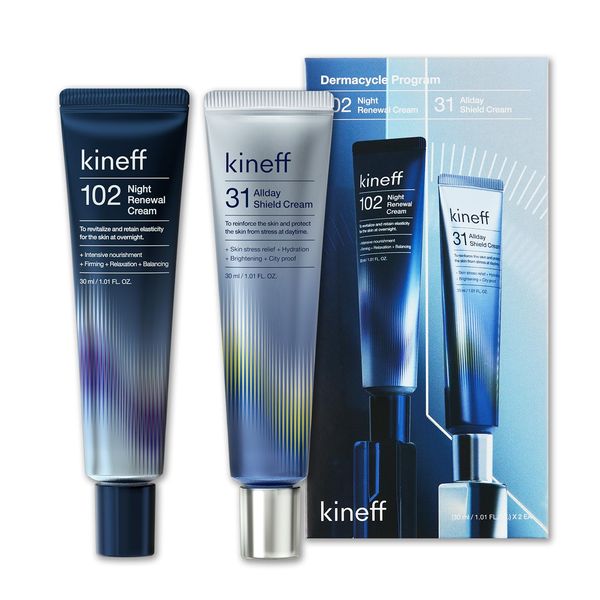 Kineff Dermacycle Program All-day & Night 2-Pack Cream for Face, 31 All-Day Shield Cream & 102 Night Renewal Cream, Centella Asiatica and Niacinamide, Korean Skincare (New Pacakge)