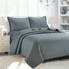 3 Piece Inspiration Quilted Bedspread Embossed Pattern Comforter Bedding Set Bed Throw with Pillow Case (Grey, King)
