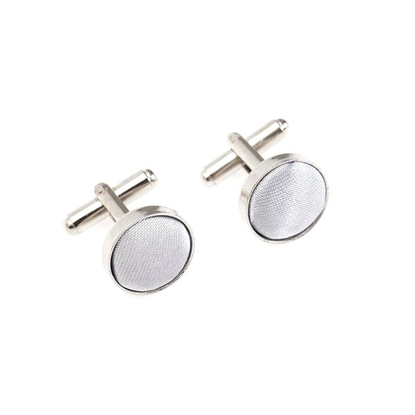 Rocking Party Plain Colour Fabric 1.5 cm Patterned Wedding Silver Plated Cufflinks for Men (Light Grey)