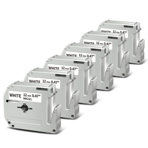 Colorty M-K231 12mm Label Tape Replace for Brother P Touch M Tape, MK231 M-K231S M231 1/2" 0.47" Black on White, for Brother PTouch Label Maker PT-M95 PT-90 PT-80 PT-70 PT-65 PT-45, 6 Pack