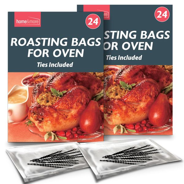 48pk Roasting Bags for Oven with Ties | Oven Bags for Roasting Chicken, Turkey, Meat & Fish | 38 x 25cm | Multi Purpose Cooking Bags for Oven | Turkey Roasting Bags | Oven Roasting Bags + SOL Sticker