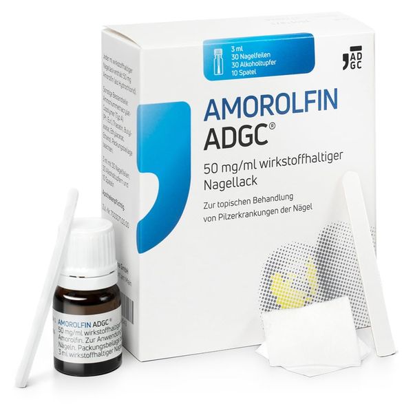 Amorolfin-ADGC® 50mg /ml 3ml, Nagellack bei Nagelpilz, mit 30 Einwegpfeilen, Alkoholtupfer und 10 Spatel, transparent & wasserdicht