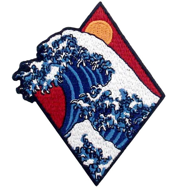 Tsunami Wave Great Wave Embroidered Badge Iron on or Sew on Patch