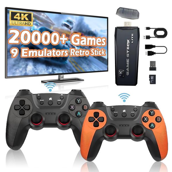 Upgraded Wireless Retro Gaming Console, Retro Game Stick 4K with 20,000+ Games and 9 Emulators Built-in, Plug and Play Video Games for TV, 2.4G Wireless Controllers