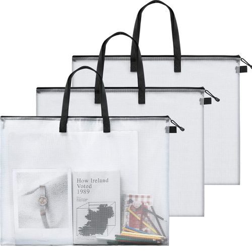 Outus Art Portfolio Bag 19 x 25 Inch Poster Storage Bag Poster Board Holder with Handle and Zipper Transparent Folder Organizer for Painting, Bulletin Boards, Scrapbook, Artwork(3 Pieces)