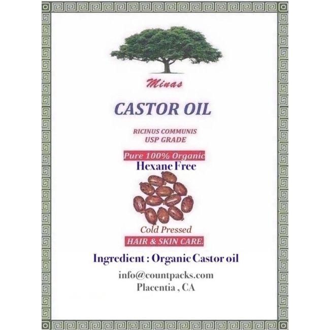 24 Oz. CASTOR OIL high  GRADE ORGANIC COLD PRESSED PURE package 3 *8 Oz.
