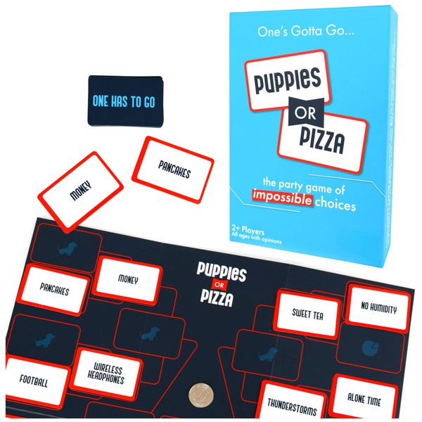 Spin Master Games, SolidRoots Puppies or Pizza? The Card Game of Impossible Choices | Family Games, Adult Games, Travel Games, Camping Games | Party Games for Adults & Kids Ages 8+