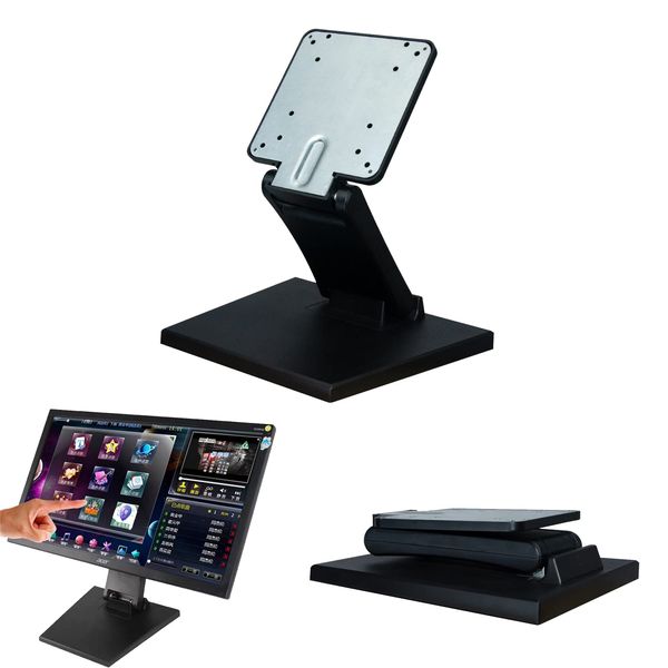 yeshine Adjustable LCD Monitor Stand Metal Folding Monitor Stand Touch Screen Monitor Desk Bracket with VESA Hole 75x75mm&100x100mm All in One PC Stand Single Monitor Stand Mount(Black)