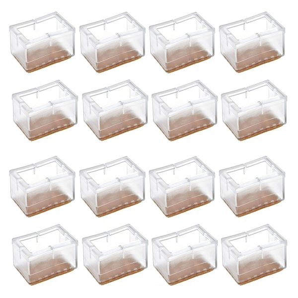 Chair Leg Caps, WarmHut 16pcs Transparent Clear Silicone Table Furniture Leg Feet Tips Covers Wood Floor Protectors, Felt Pads, Prevent Scratches, (Rectangle)