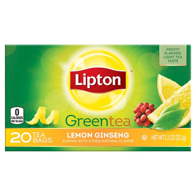 Lipton Green Tea Bags, Lemon Ginseng, 20 ct