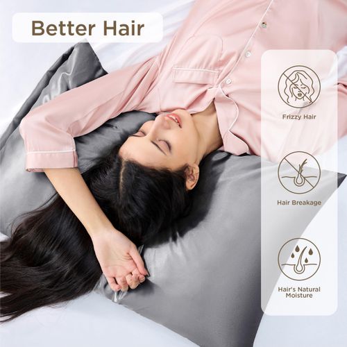 Bedsure Satin Silky Pillowcase for Hair and Skin Queen - Dark Grey, 2 Pack 20x30 Inches - Set of 2 with Envelope Closure, Similar to Silk Pillow Cases, Gifts for Women Men