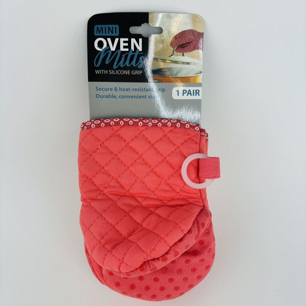 Evriholder Products 1 Pair Cloth With Silicone Grip Mini Oven Mitts Pink New