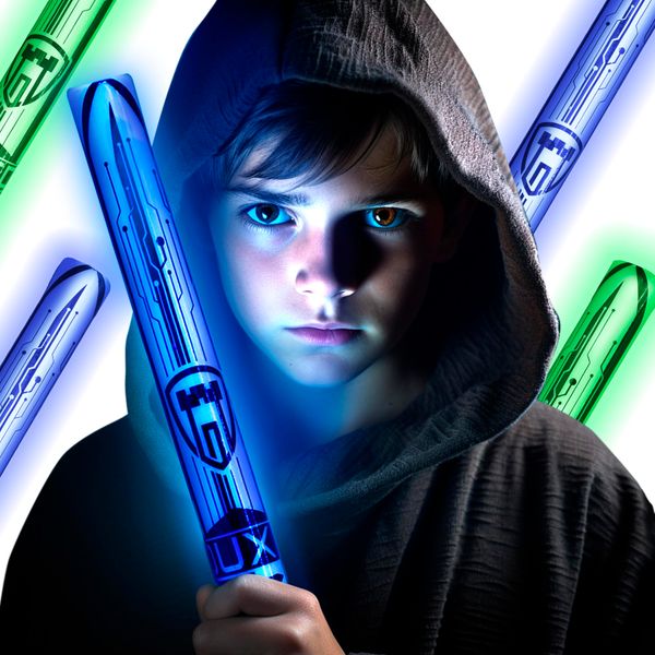 Soft Light Up Foam Toy Swords for Kids - Set of 4, 15” | Glow in The Dark Swords Games | Sleepover Games for Boys | Toy Weapon | Play Swords | Kid Outdoor Games Ages 8-12+ | Glowing & Painless!